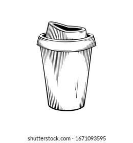 paper coffee cup to go , ink style, graphic or sketch  style hand-drawn vector illustration.