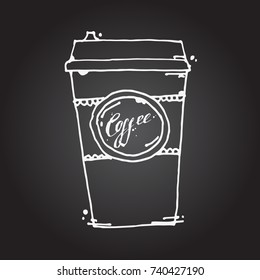 Paper coffee cup. Hand drawn vector stock illustration. Chalk board drawing