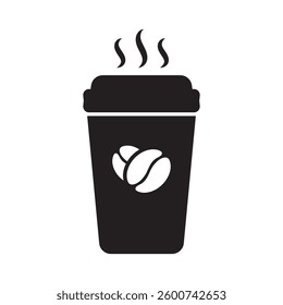 Paper coffee cup icon. Paper cup with coffee bean icon.