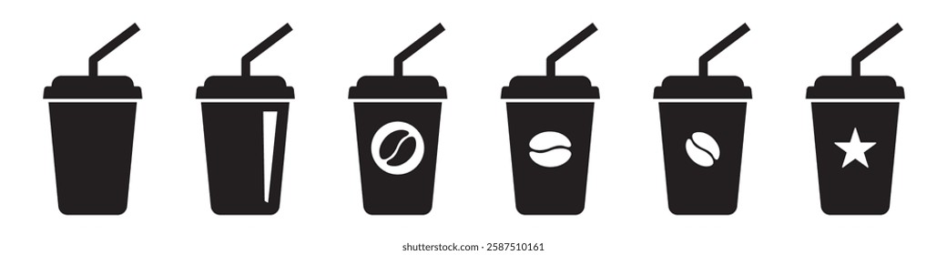 Paper coffee cup icon in flat style. Drink icon. Fast food. 