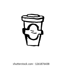 Paper coffee cup icon. Coffee to go grunge ink vector illustration.