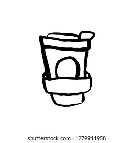 Paper coffee cup icon. Coffee to go grunge ink vector illustration.