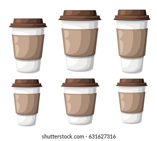 Paper coffee cup icon isolated on background. Plastic coffee cup with hot coffee in flat style vector illustration