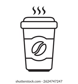 Icono de taza de café de papel en estilo de línea.