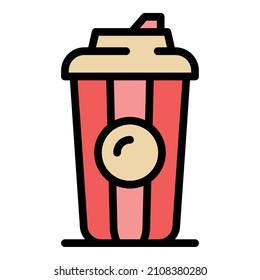 Paper coffee cup icon. Outline paper coffee cup vector icon color flat isolated