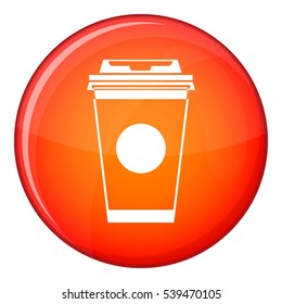 Paper coffee cup icon in red circle isolated on white background vector illustration