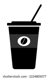 Paper coffee cup icon with straw suitable for beverage product design illustration, cafe, and restaurant.

