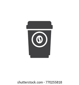 Paper coffee cup icon vector, filled flat sign, solid pictogram isolated on white. Coffee take away symbol, logo illustration.