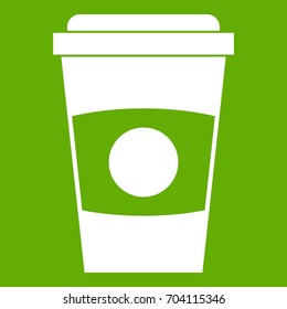 Paper coffee cup icon white isolated on green background. Vector illustration
