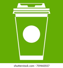 Paper coffee cup icon white isolated on green background. Vector illustration