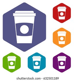 Paper coffee cup icons set hexagon isolated vector illustration