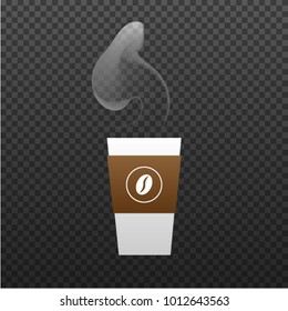 Paper coffee cup isolated on background. Plastic coffee cup with hot steam in flat style. Vector illustartion. Isolated.