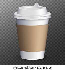 Paper Coffee Cup isolated on transparent background. Vector promotional mockup