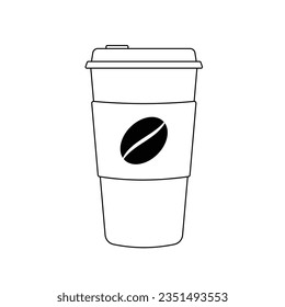 Paper Coffee Cup with Lid Outline Icon Illustration on White Background