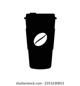 Paper Coffee Cup with Lid Silhouette. Black and White Icon Design Elements on Isolated White Background