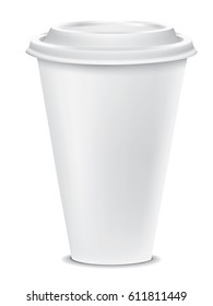 Paper Coffee cup with lid - Vector Illustration - Place your own logo on this image with no background. Plastic lid. Perfect for coffee shop, grocery or convenience store. Drop shadow is easily edited