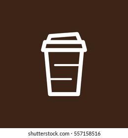 Paper Coffee Cup line icon, outline vector sign, linear white pictogram isolated on brown. Symbol, logo illustration