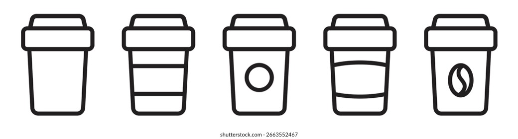 Iconos de línea de taza de café de papel.
