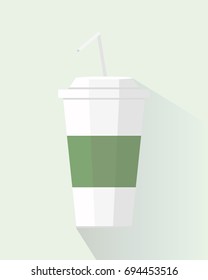 Paper coffee cup with long shadow in flat style. Isolated take off coffee cup icon. Vector illustration.