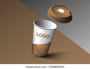 Paper Coffee Cup Mockup With Lid - Open Cups. 3D Illustration