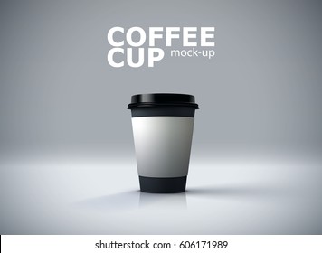 Paper coffee cup mockup. Vector realistic 3d illustration. Package mock-up design for branding or ad