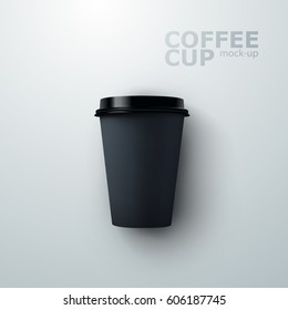 Paper coffee cup mockup. Vector realistic 3d illustration. Package mock-up design for branding or ads. Top view.