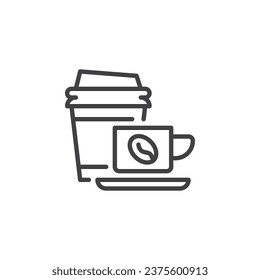 Icono de taza de café de papel y línea de taza. signo de estilo lineal para concepto móvil y diseño web. Icono de vector de contorno de tazas de café. Símbolo, ilustración del logotipo. Gráficos vectoriales