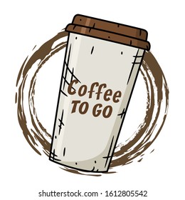 Paper coffee cup on the background of imprint