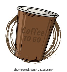 Paper coffee cup on the background of imprint