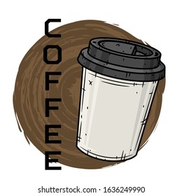 Paper coffee cup on the background of imprint