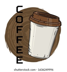 Paper coffee cup on the background of imprint