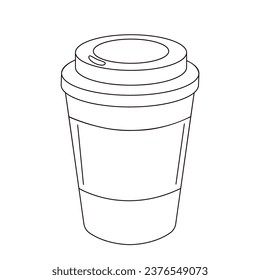 Paper Coffee Cup in outline, sketch style. Vector illustration isolated on a white background.