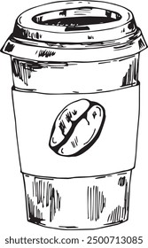 Paper Coffee Cup in outline, sketch style. Hand drawn illustration