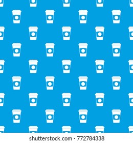 Paper coffee cup pattern repeat seamless in blue color for any design. Vector geometric illustration