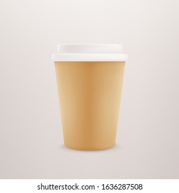 Paper coffee cup with plastic cap. 3d style editable vector mockup for a design