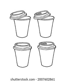 A paper coffee cup with a plastic lid. Coffee to go. Vector logo illustration on a white background. 