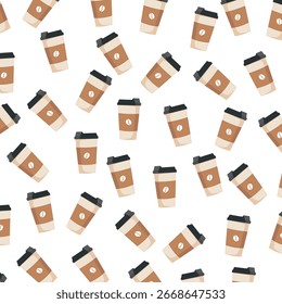 Copo de café de papel com padrão contínuo isolado no fundo transparente