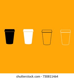 Paper coffee cup set black and white icon .