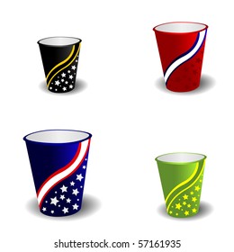 Paper coffee cup set with design. Vector illustration