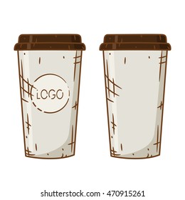 Paper coffee cup set on a white background. Cartoon coffee cup.