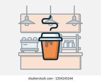 Paper coffee cup. Coffee shop elements. Filled outline icon set.