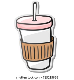 Paper coffee cup sticker, vector illustration.