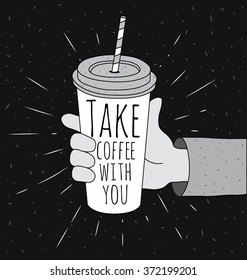 Paper coffee cup. Take coffee with you. Vector illustrations.