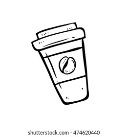 paper coffee cup using doodle art on white background