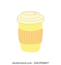 Paper Coffee Cup vector illustration in a cartoon style in mordern yellow color.