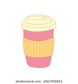 Paper Coffee Cup vector illustration in a cartoon style in mordern pink color.