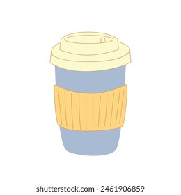 Paper Coffee Cup vector illustration in a cartoon style in mordern blue color.