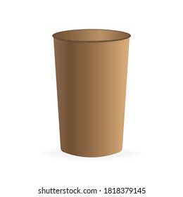 Paper coffee cup without cover in 3d style on white background. Blank mockup. Mock up, template. Coffee drink.