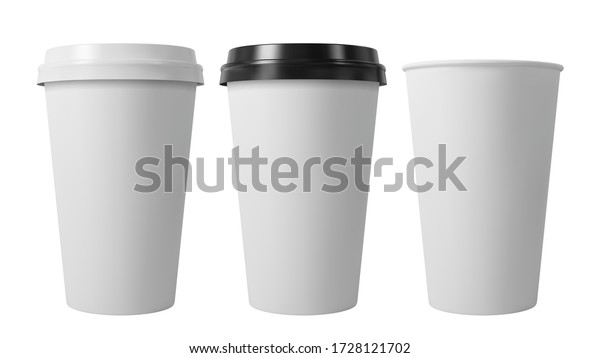 白黒の蓋と紙コーヒーカップ 紙コップを開け閉める リアルなベクター画像のモックアップ のベクター画像素材 ロイヤリティフリー