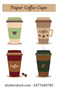 Paper Coffee Cups. Flat vector illustration.